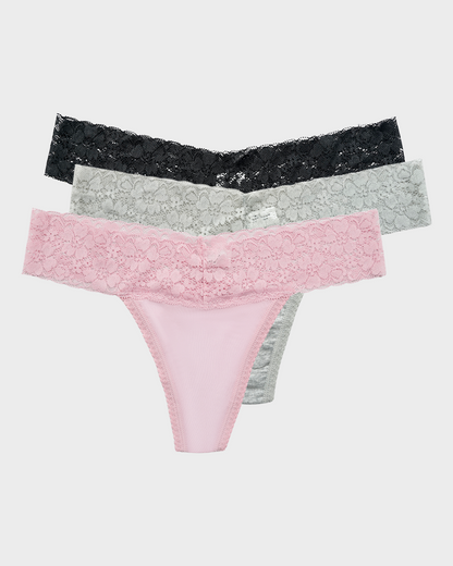 Seamless Low-Rise Lace Thong Panties (Set of 3)