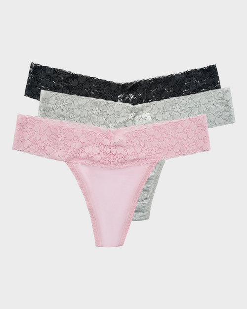 Seamless Low-Rise Lace Thong Panties (Set of 3)