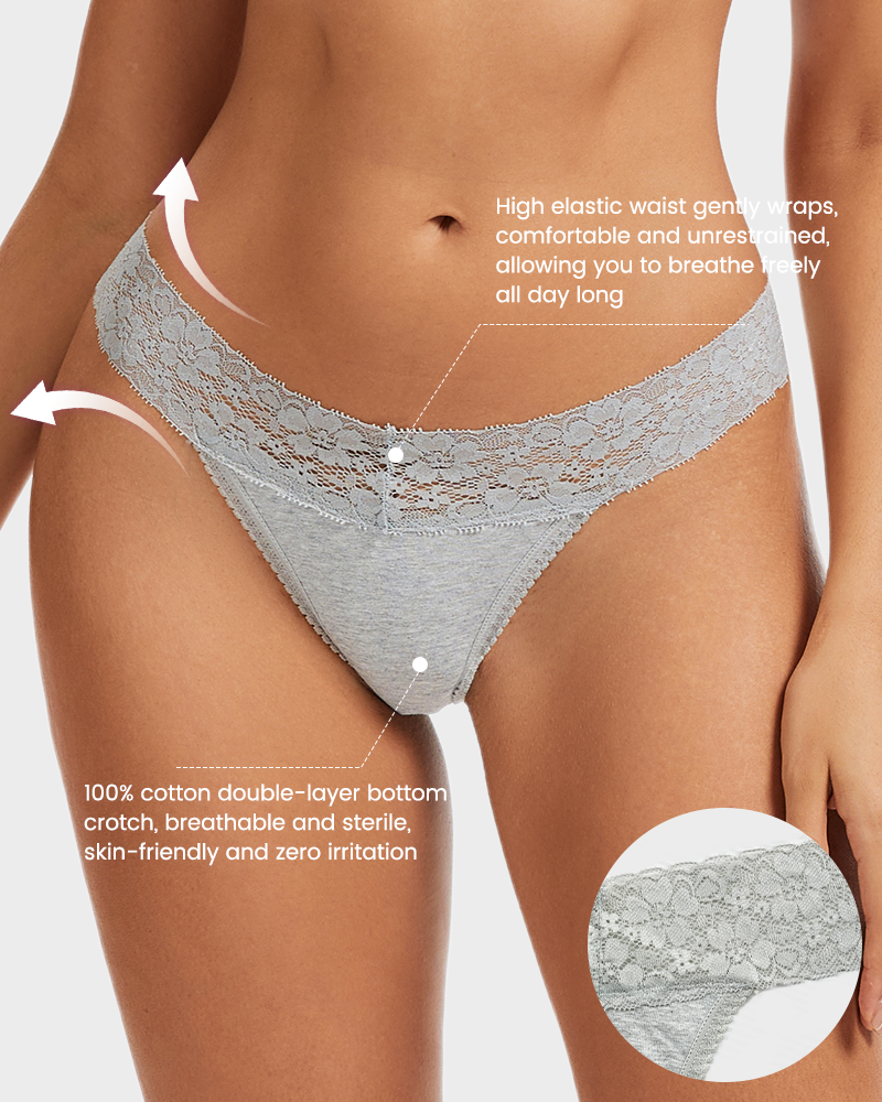 Seamless Low-Rise Lace Thong Panties (Set of 3)