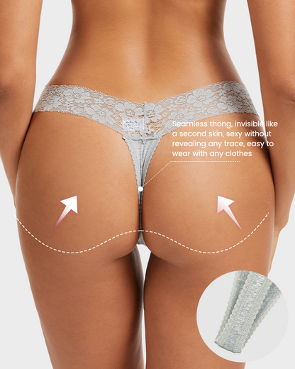 Seamless Low-Rise Lace Thong Panties (Set of 3)