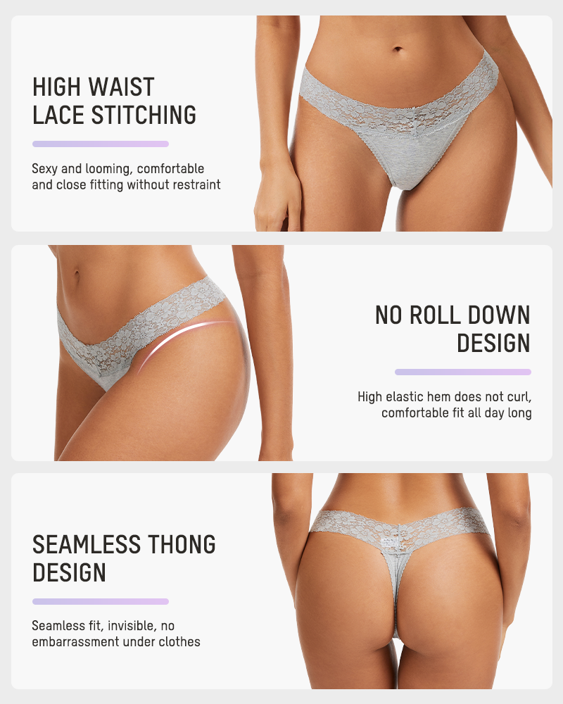 Seamless Low-Rise Lace Thong Panties (Set of 3)