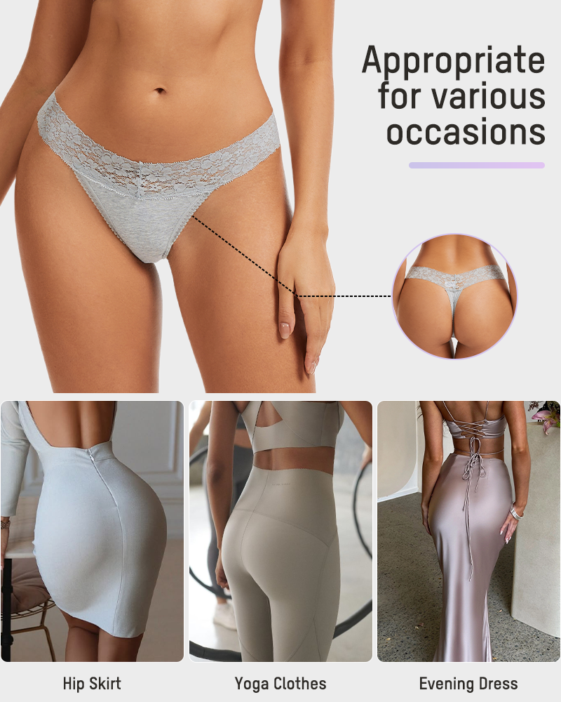 Seamless Low-Rise Lace Thong Panties (Set of 3)