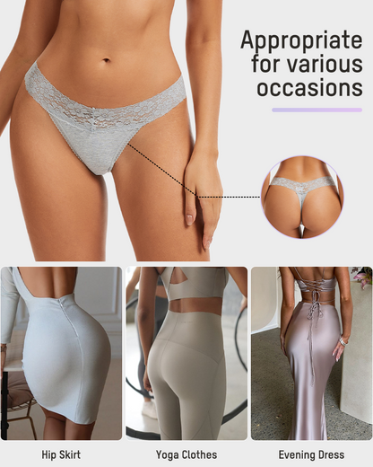 Seamless Low-Rise Lace Thong Panties (Set of 3)