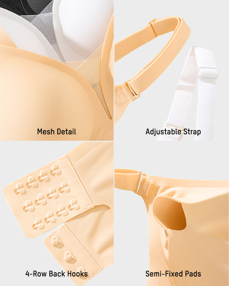 Seamless Mesh-Panel Invisible Thin Bra