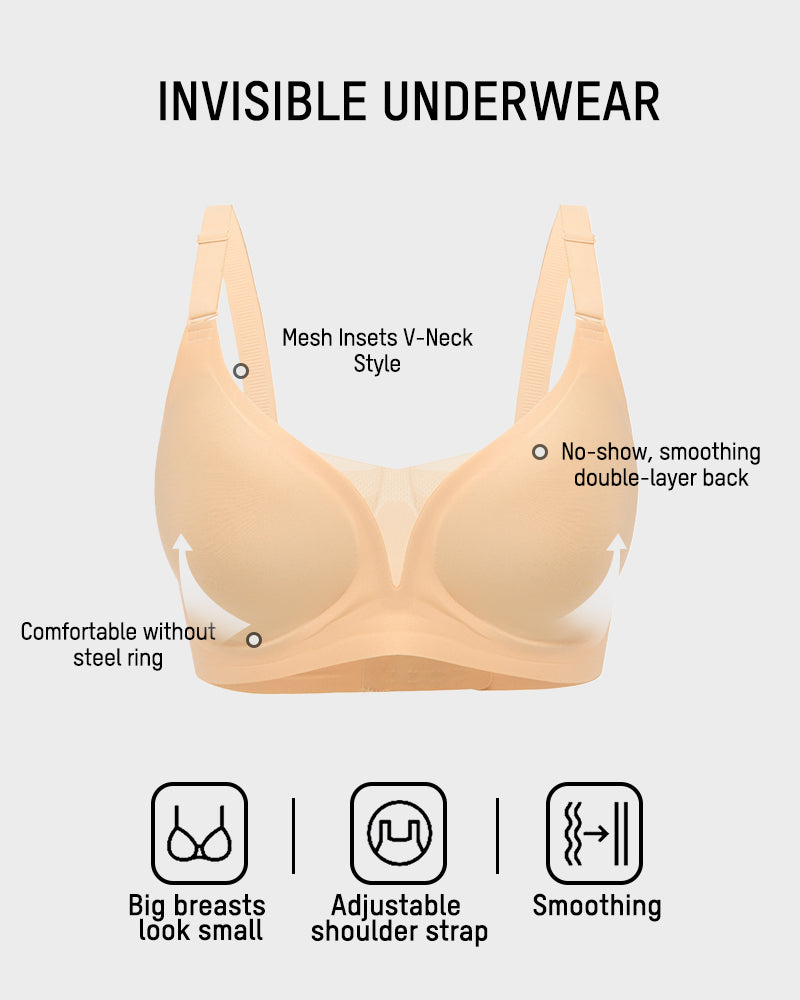 Seamless Mesh-Panel Invisible Thin Bra