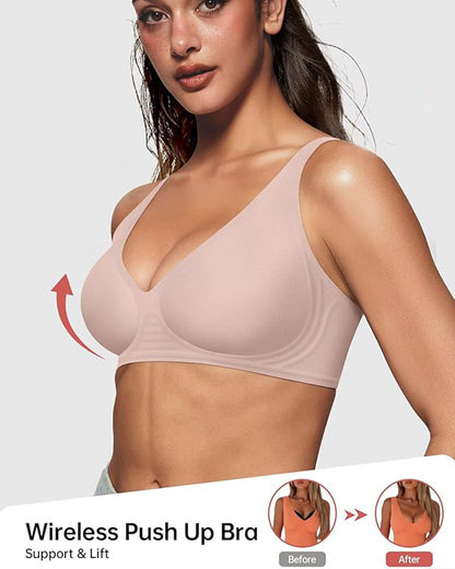 Seamless Deep-V Push-Up Wireless Bra