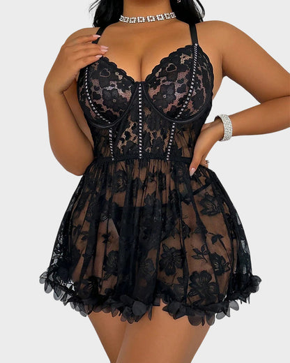 Plus-Size Lace Cami & G-String Set