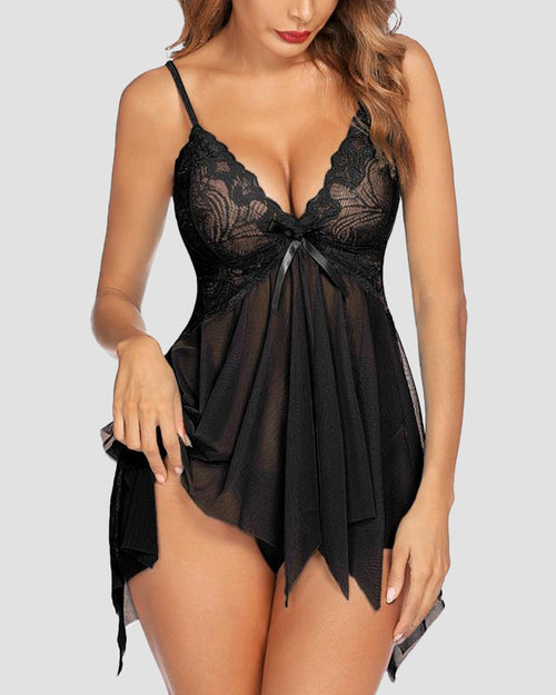 Sheer Lace Babydoll with G-String