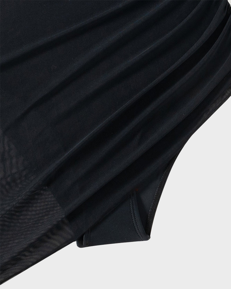 Slimming Sheer Mesh Sarong Swimsuit