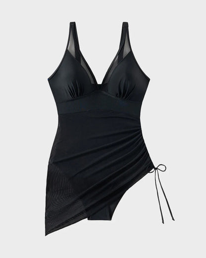 Slimming Sheer Mesh Sarong Swimsuit