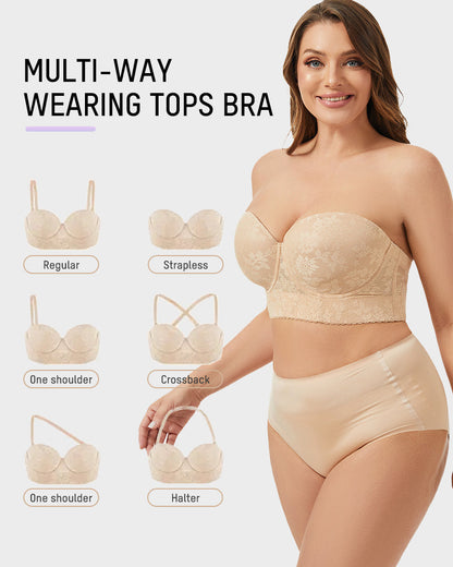 Soutien-Gorge Bustier Lissant en Dentelle à Armatures