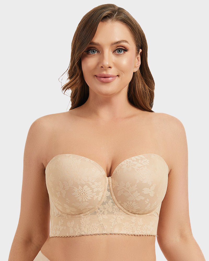 Soutien-Gorge Bustier Lissant en Dentelle à Armatures