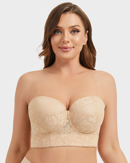 Soutien-Gorge Bustier Lissant en Dentelle à Armatures
