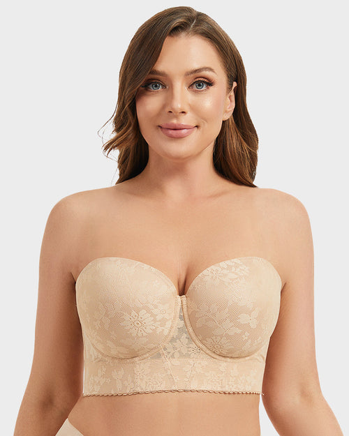 Soutien-Gorge Bustier Lissant en Dentelle à Armatures