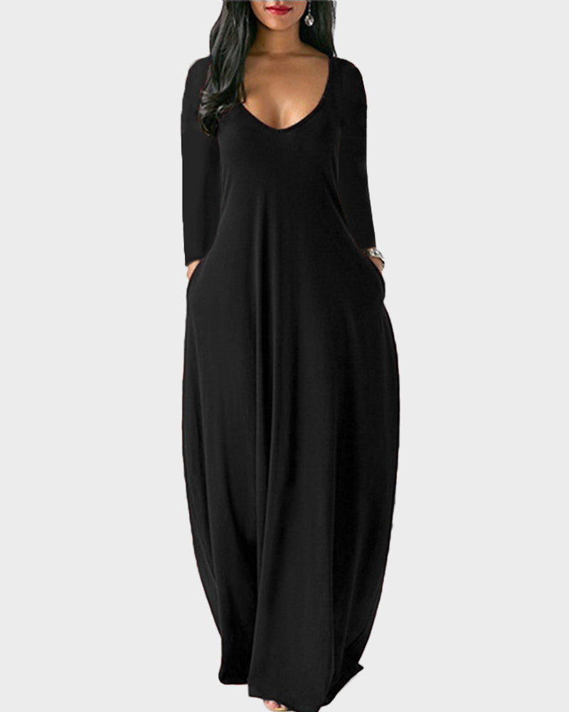 Einfarbiges Hauskleid mit Taschen