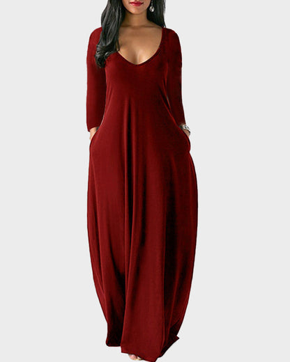 Einfarbiges Hauskleid mit Taschen