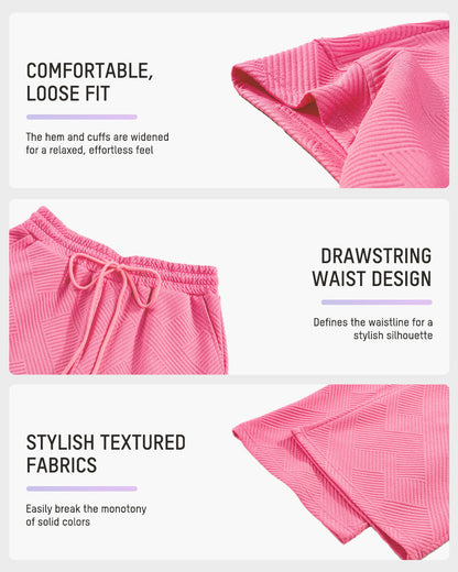 Zweiteiliges Loungewear-Set aus strukturierter Strickware mit Kordelzug