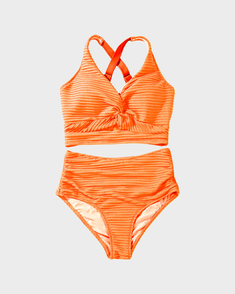 Texturierter High-Waist-Bikini mit Knotendetail vorne
