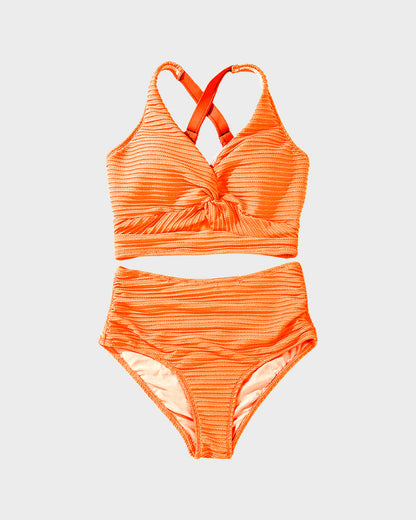 Texturierter High-Waist-Bikini mit Knotendetail vorne