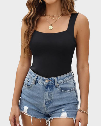U-Neck Shaping Tank Top with Built-In Bralette