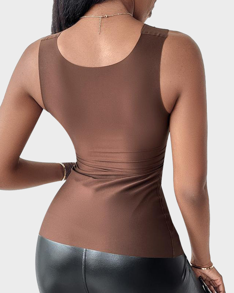 U-Neck Shaping Tank Top with Built-In Bralette