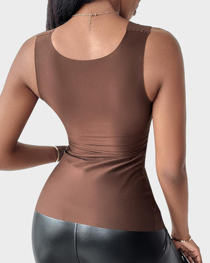 U-Neck Shaping Tank Top with Built-In Bralette
