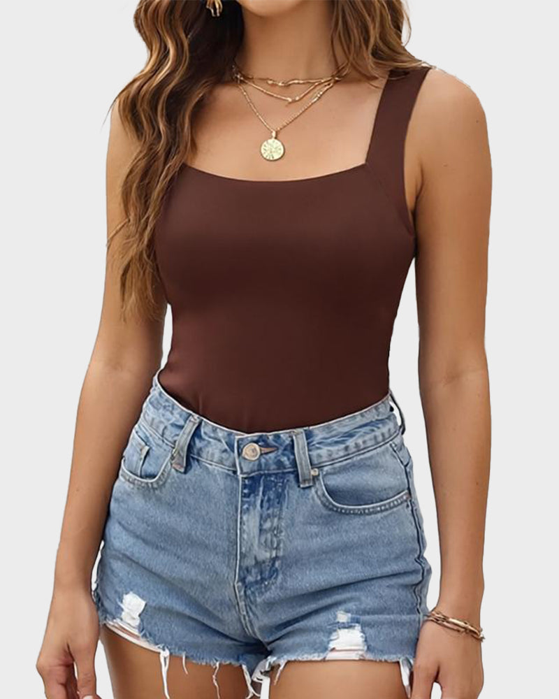 U-Neck Shaping Tank Top with Built-In Bralette
