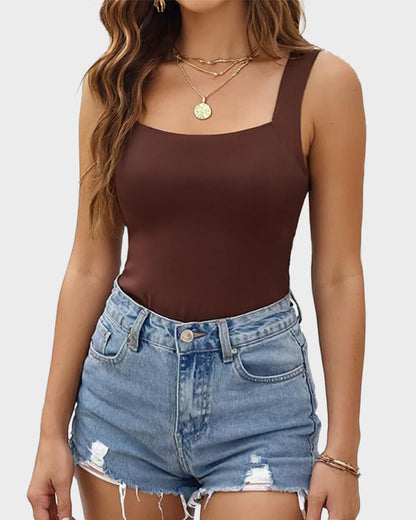 U-Neck Shaping Tank Top with Built-In Bralette