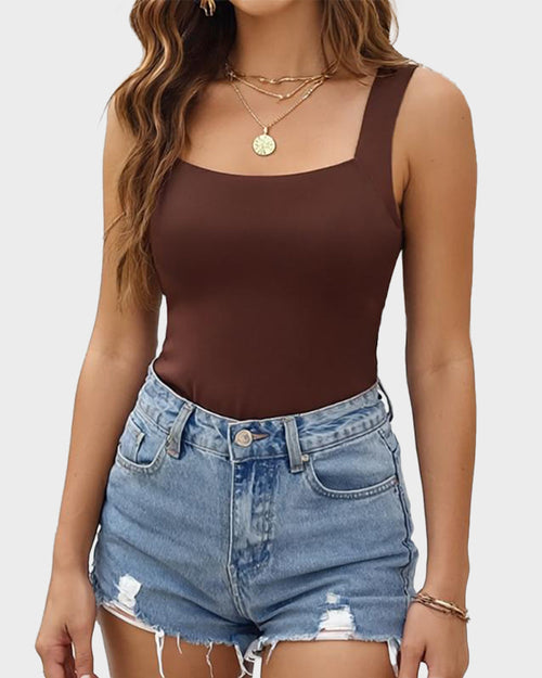 U-Neck Shaping Tank Top with Built-In Bralette