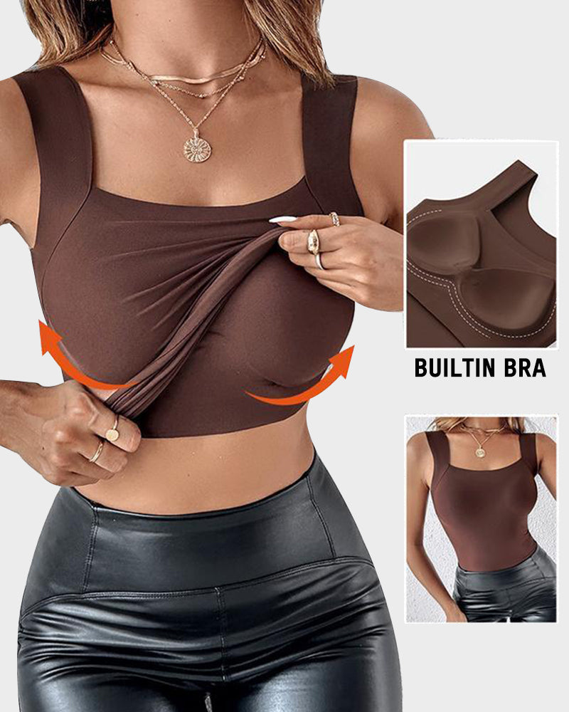 U-Neck Shaping Tank Top with Built-In Bralette