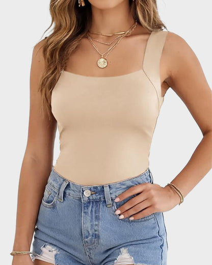U-Neck Shaping Tank Top with Built-In Bralette