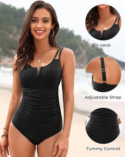 Badeanzug Shaping – V-Ausschnitt mit Raffung