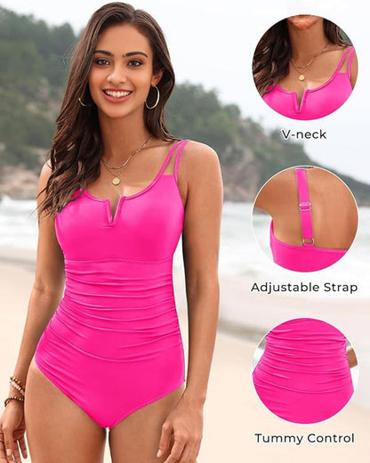 Badeanzug Shaping – V-Ausschnitt mit Raffung