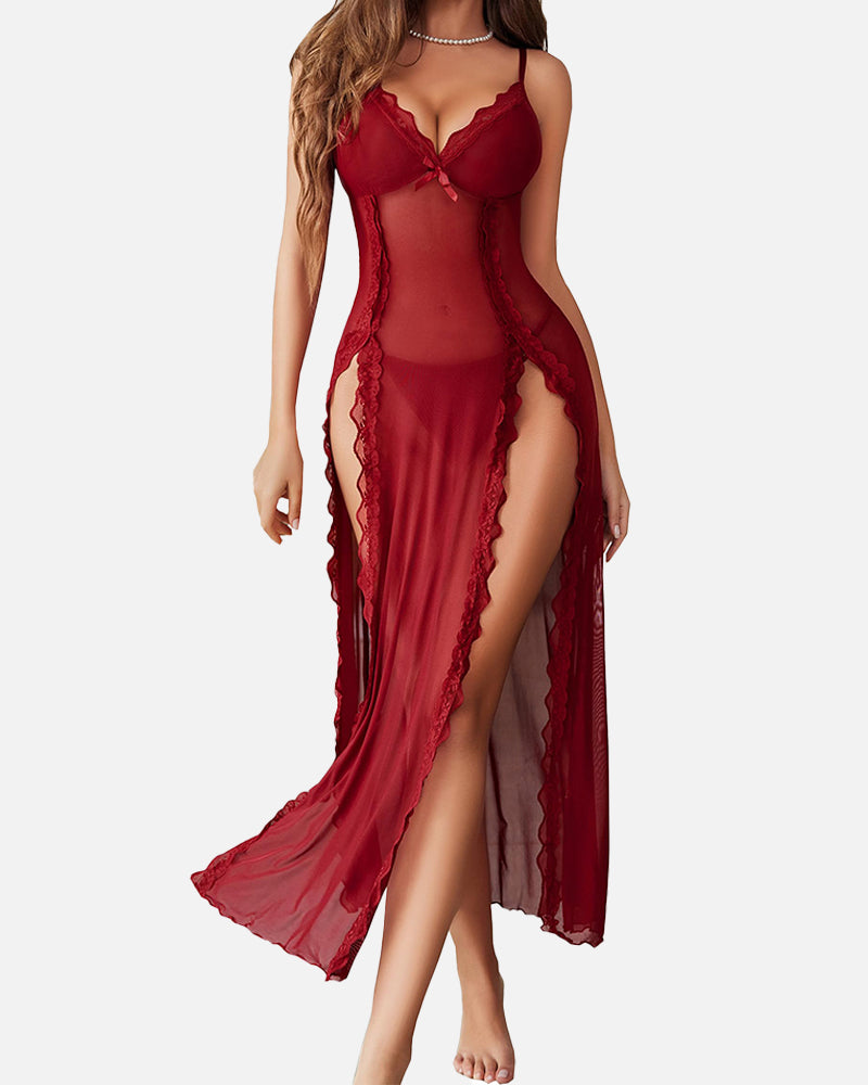 Negligee aus Mesh mit V-Ausschnitt und Seitenschlitz