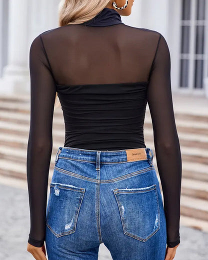 Body Gainant Femme Manches Longues Col Roulé