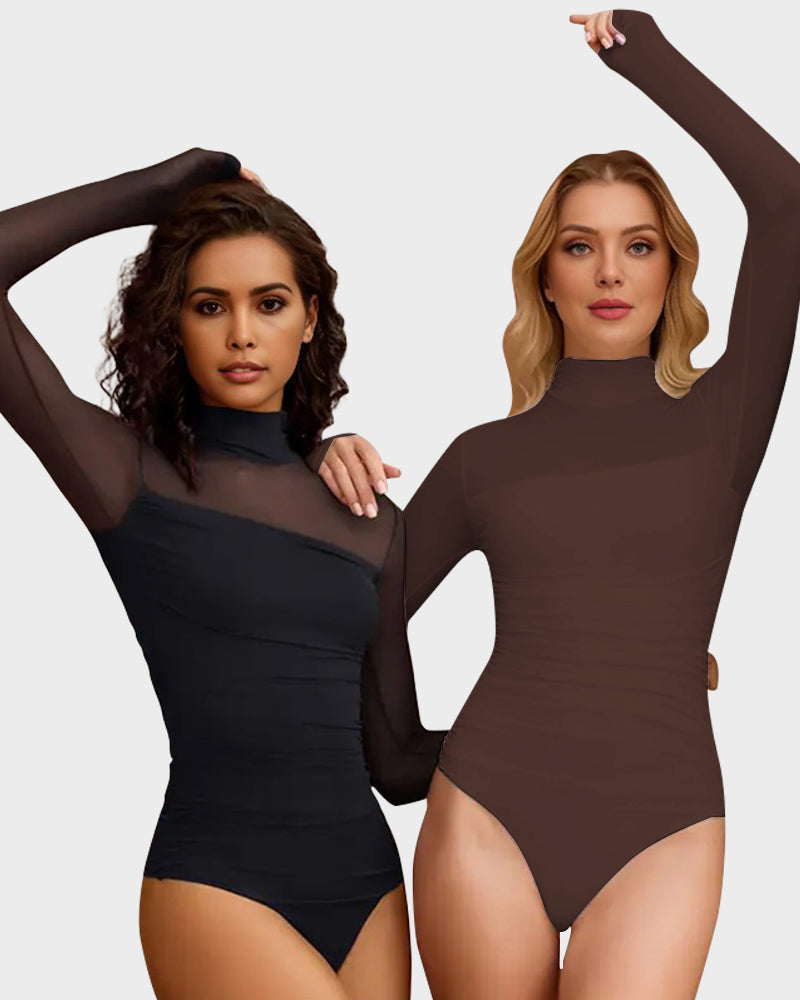 Body Gainant Femme Manches Longues Col Roulé