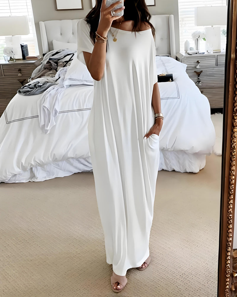 Off-Shoulder Loungewear Maxi Dress with Batwing Sleeves