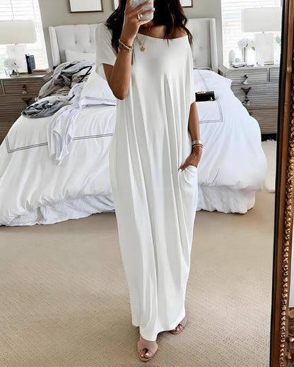 Off-Shoulder Loungewear Maxi Dress with Batwing Sleeves