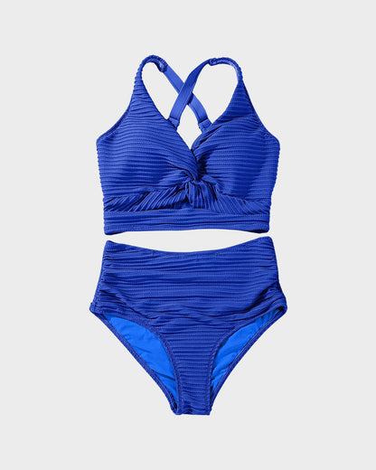 Texturierter High-Waist-Bikini mit Knotendetail vorne