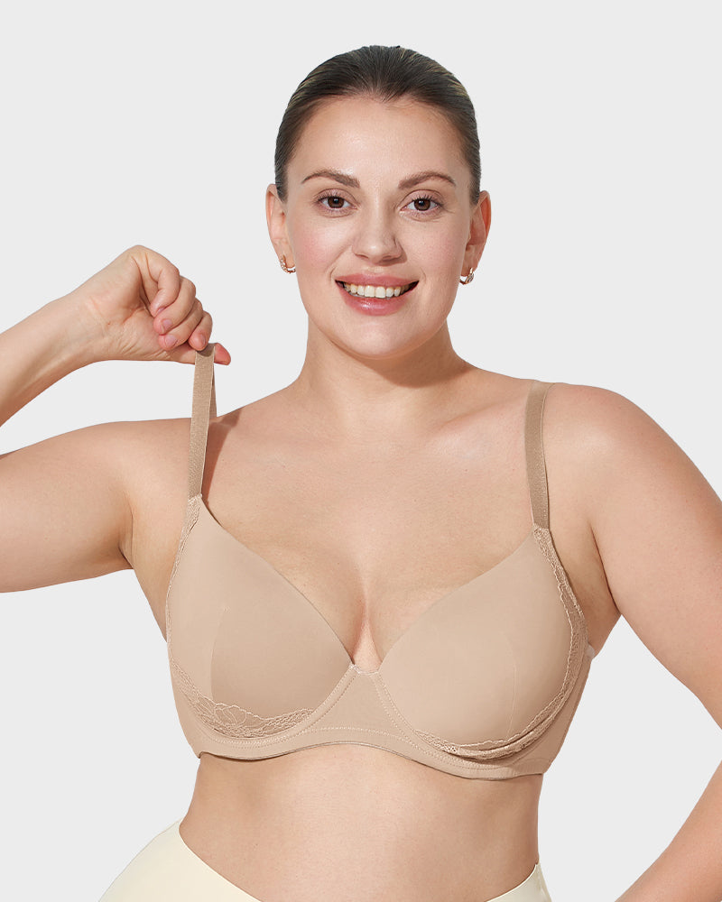 V-Neck Lace-Trim Full-Coverage Push-Up Bra