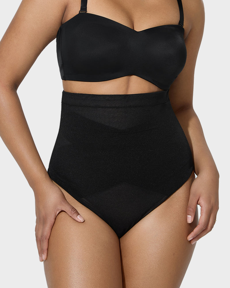 High-Waisted Criss-Cross Mesh Shaping Thong Panty