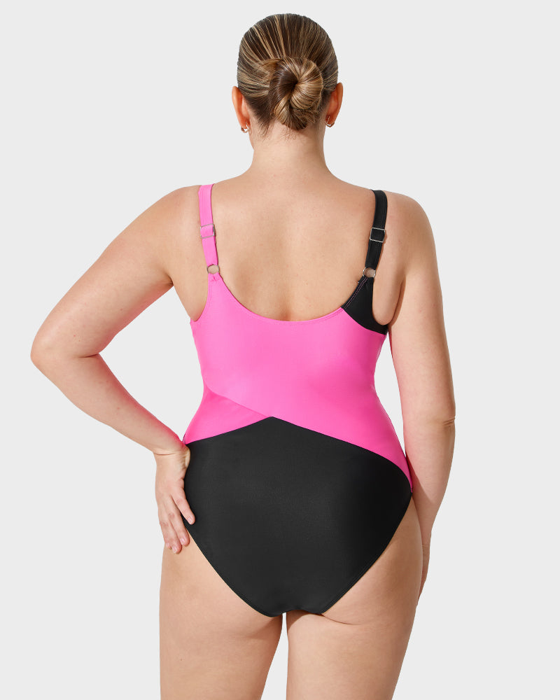Color Block Tank Swimsuit with Front Zip