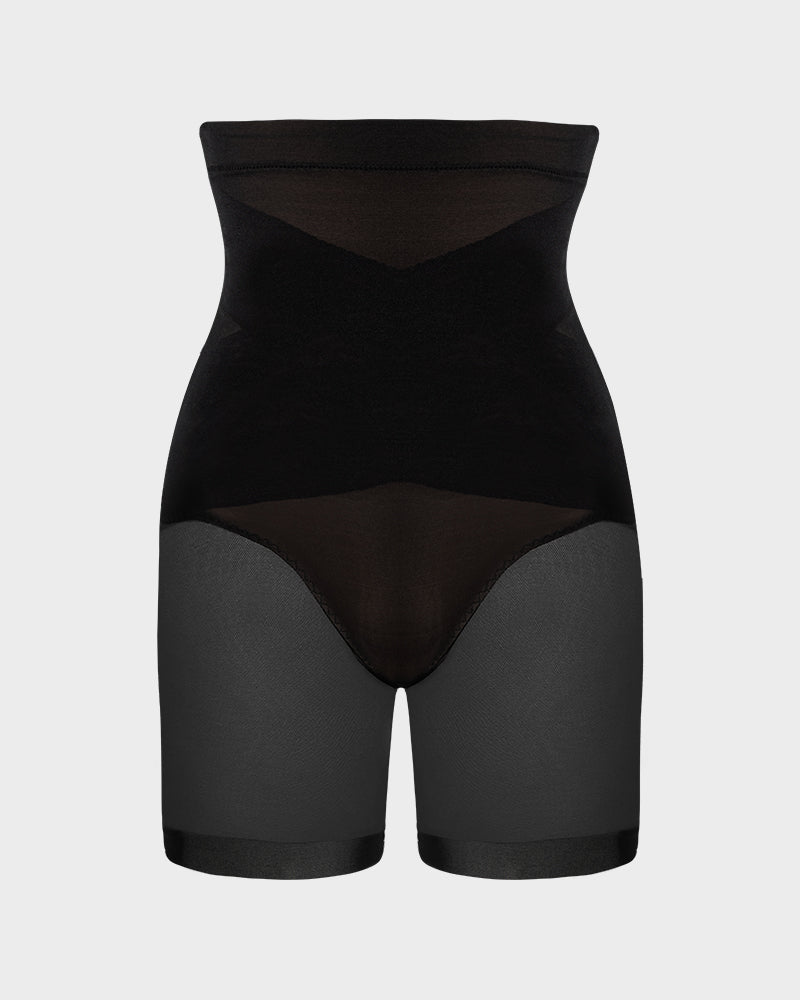 Short Gainant Mi-Cuisse Taille Haute à Maille Croisée