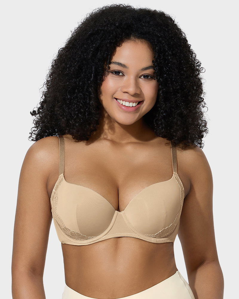 V-Neck Lace-Trim Full-Coverage Push-Up Bra