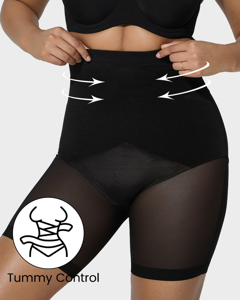 Short Gainant Mi-Cuisse Taille Haute à Maille Croisée