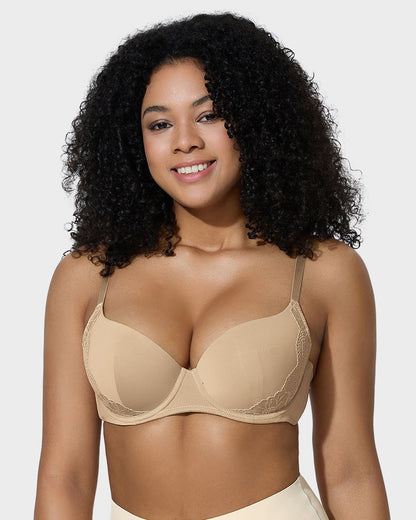 V-Neck Lace-Trim Full-Coverage Push-Up Bra