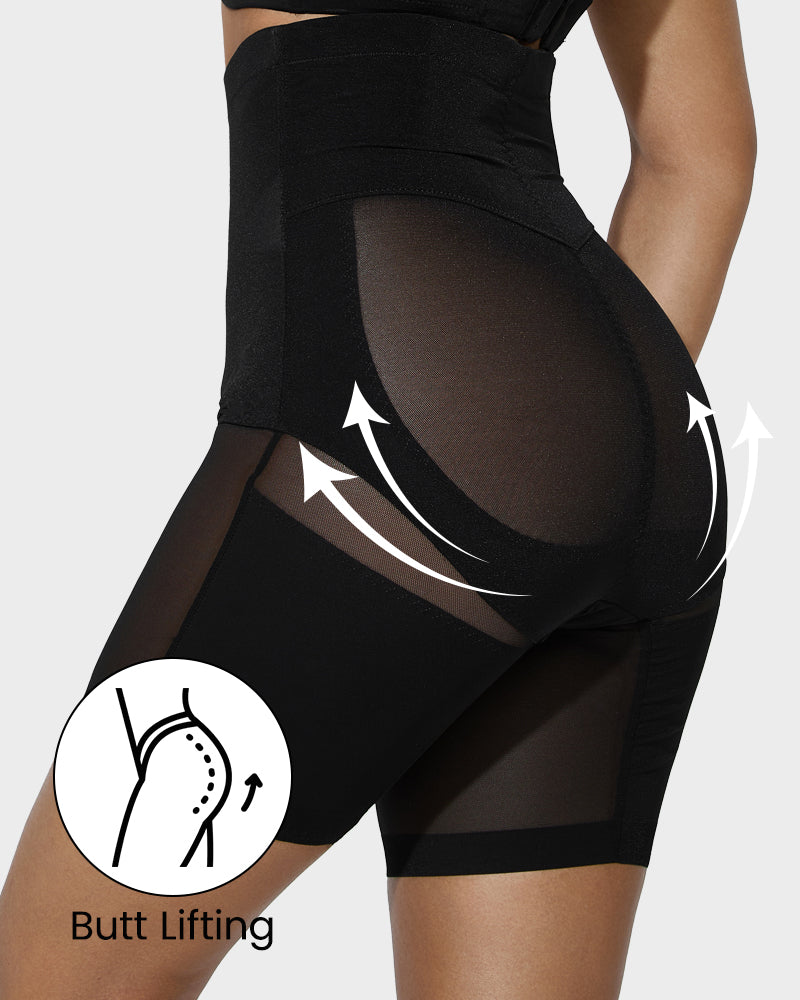 Short Gainant Mi-Cuisse Taille Haute à Maille Croisée