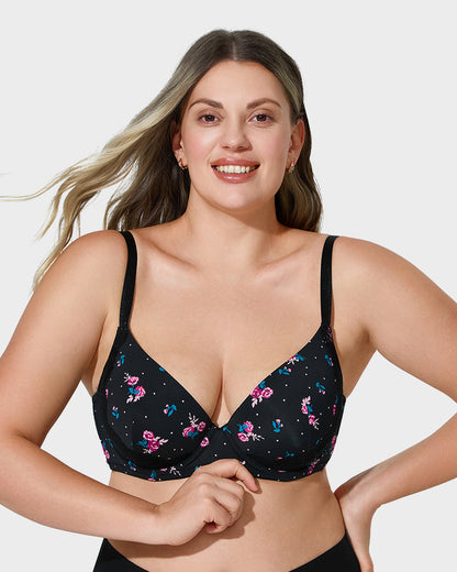 V-Neck Lace-Trim Full-Coverage Push-Up Bra