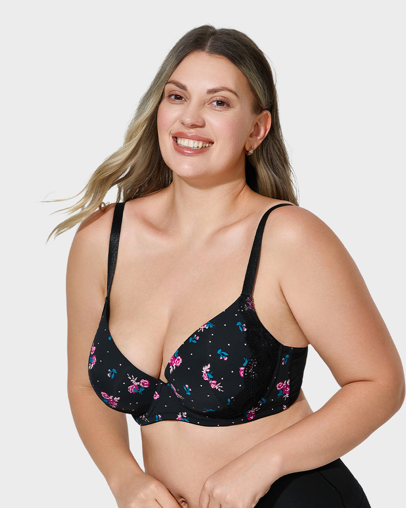 V-Neck Lace-Trim Full-Coverage Push-Up Bra