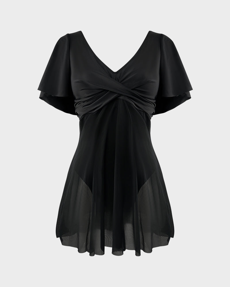 Plus Size Full-Coverage Ruffle Swim Dress